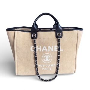 CHANEL Classic Beige / Black Medium Deauville Shopping Tote